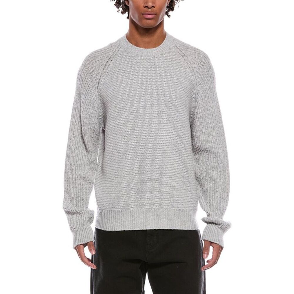 Palm Angels Mens  Curved Wool & Cashmere-Blend Crewneck Sweater, Grey